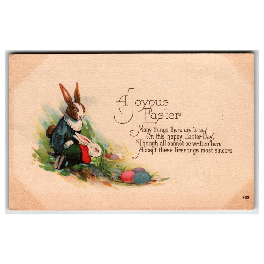 Vintage A Joyous Easter Postcard Anthropomorphic Rabbits & Eggs Divided Back